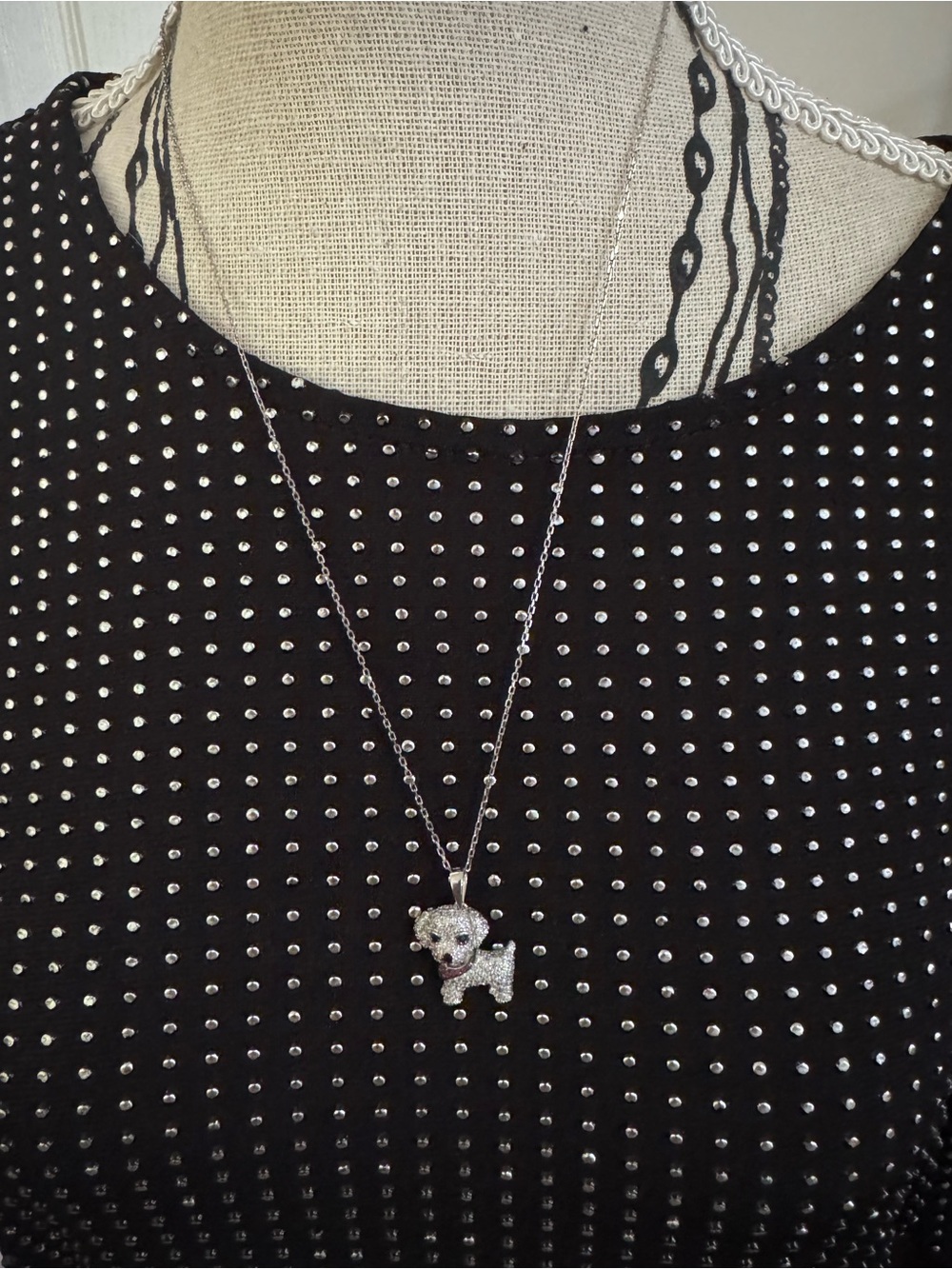 Sparkling Crystal Puppy Pendant Necklace - Silver Tone
